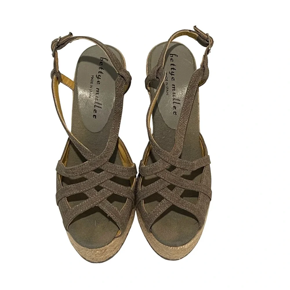Bettye Muller Espadrille Wedge Sandals‎ Women's 8 Canvas Slingback Made in Spain